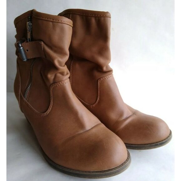 Rock & Candy Shoes - Rock & Candy Zigi Silas Womens Brown Vegan Zip Ankle Booties Heels Boots Sz 10